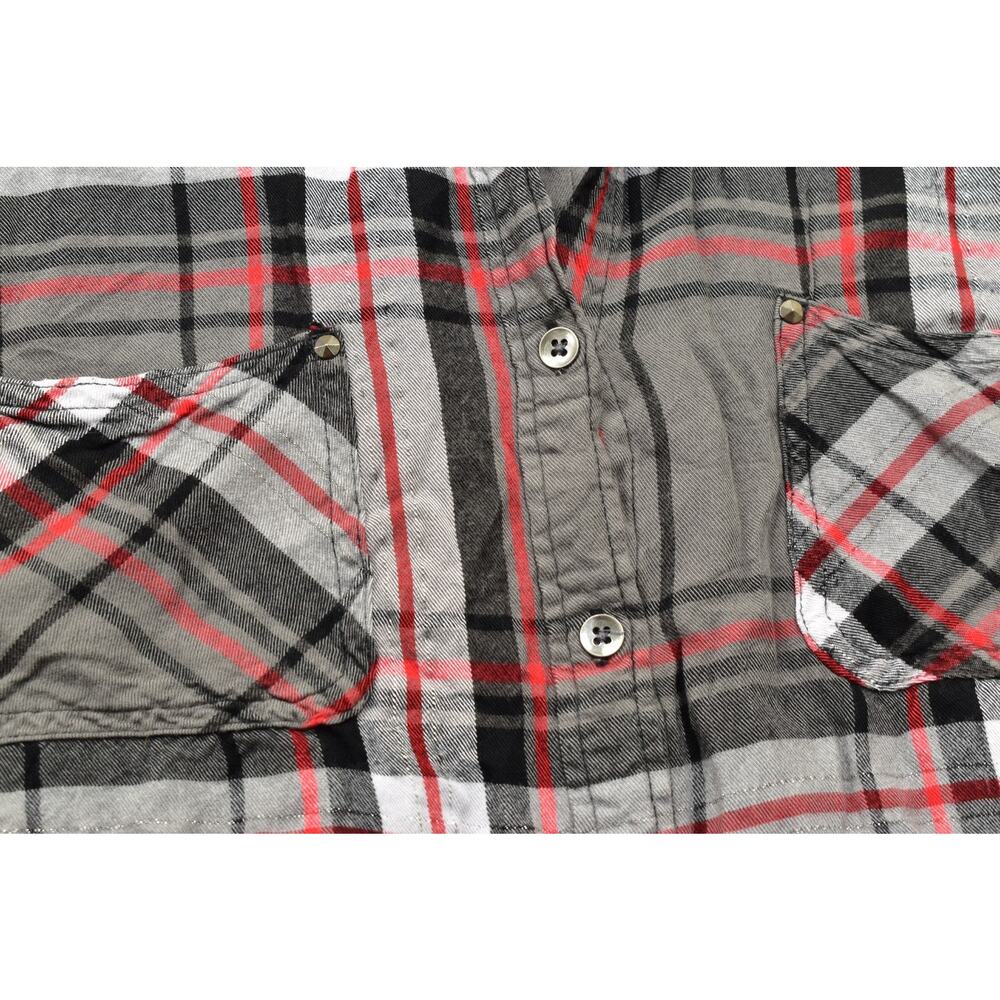 Rock & Republic Plaid Button Down Shirt Women XXL Grey Red Metallic Lurex Plaid - Picture 4 of 8